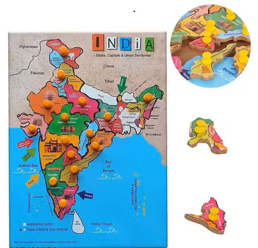 India Maps Wooden Puzzle Tray Set