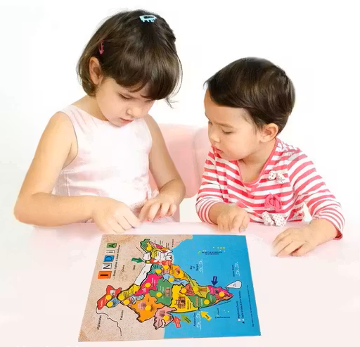 India Maps Wooden Puzzle Tray Set
