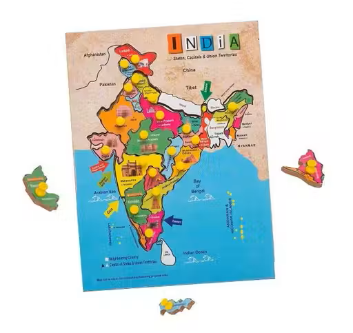 India Maps Wooden Puzzle Tray Set